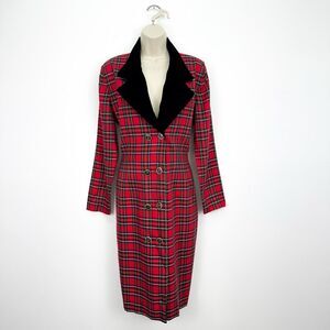 Talbots Albert Nipon Executive Women’s Red Tartan Double Breasted Velvet Collar
